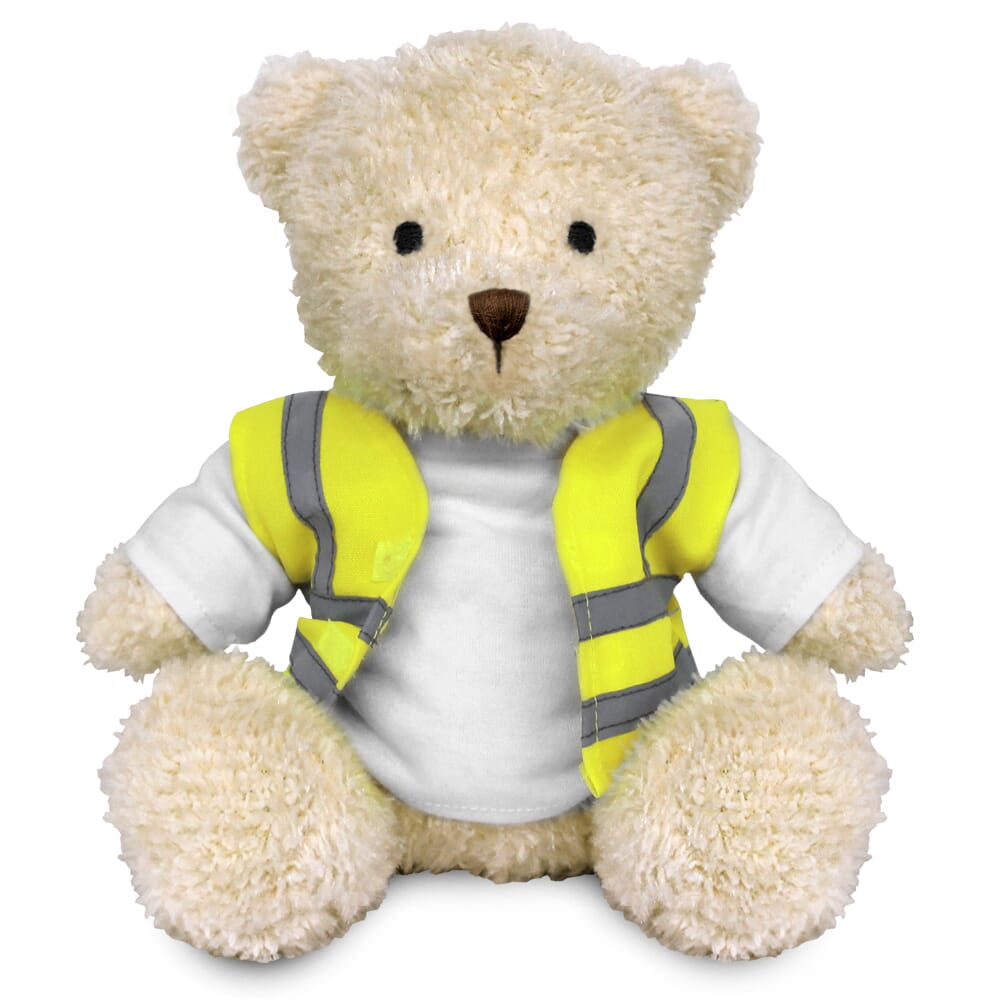 Promotional James III White Bear in Custom Hi-Vis Jacket - Blank Soft Toys - Medium Teddy Bear