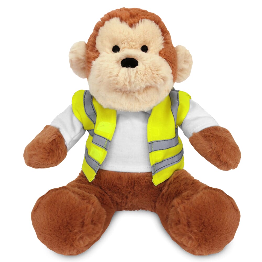 Promotional Max Monkey Plush Toy in Custom Hi-Vis Jacket - Blank Soft Toys - Large Teddy Bear