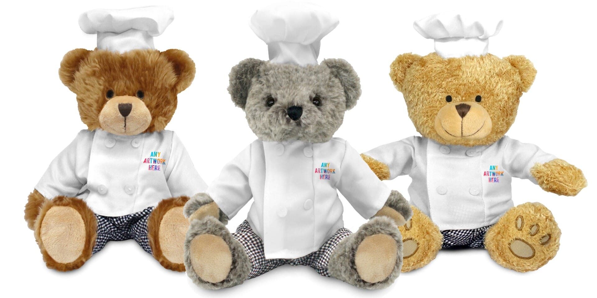 Printed Soft Toys in Chef Outfits - Custom Plush Toys and Personalised Teddy Bears - Bears with Printed Chef Outfits