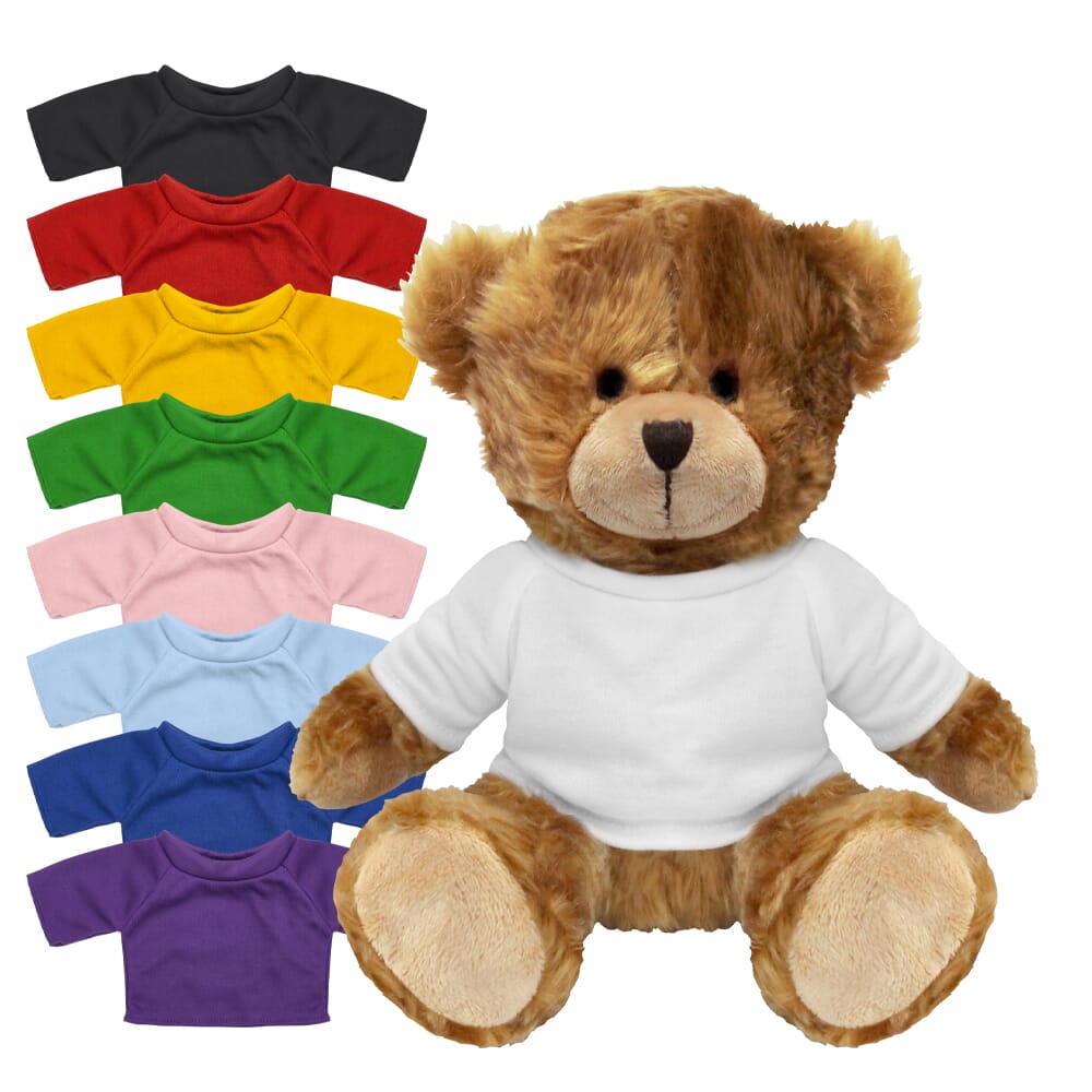 Promotional Charles Jointed Bear in Blank Coloured T-shirt - Branded Soft Toys - Large Teddy Bear
