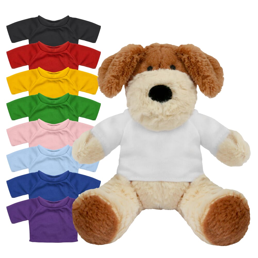 Promotional Darcy Dog Plush Toy in Blank Coloured T-shirt - Branded Soft Toys - Large Teddy Bear