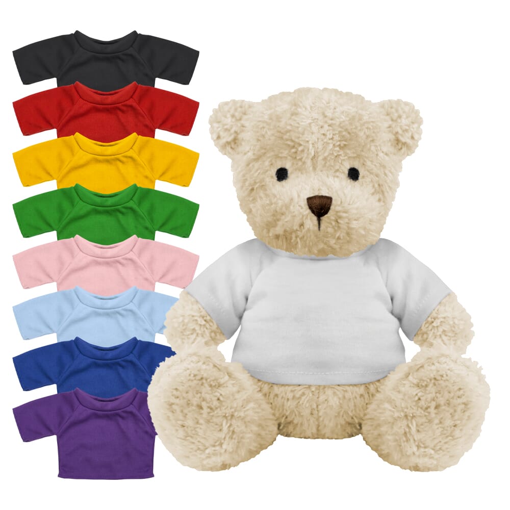 Promotional James III White Bear in Blank Coloured T-shirt - Branded Soft Toys - Medium Teddy Bear