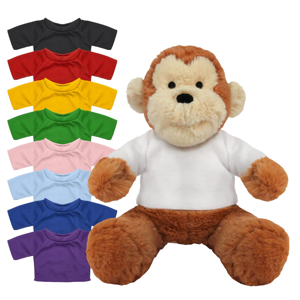 Promotional Max Monkey Plush Toy in Blank Coloured T-shirt - Branded Soft Toys - Large Teddy Bear