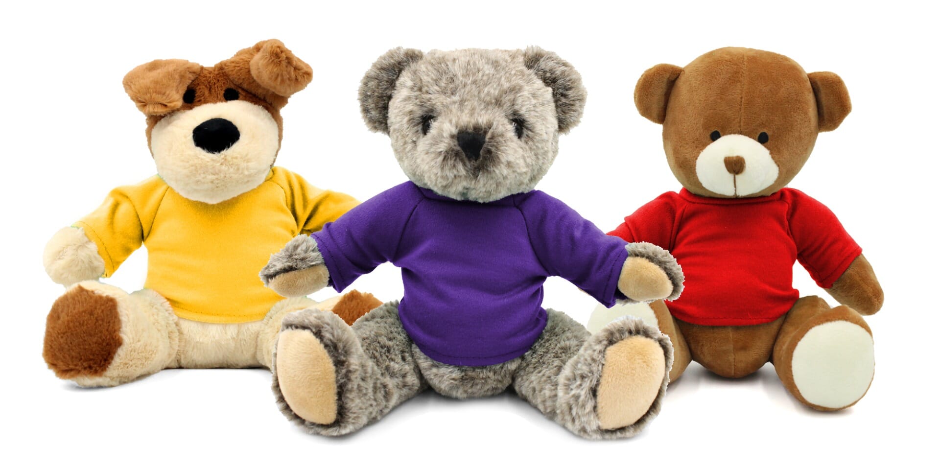 Blank Soft Toys in Coloured T-Shirts - Personalised Plush Toys and Printable Teddy Bears - 9 Colours Available