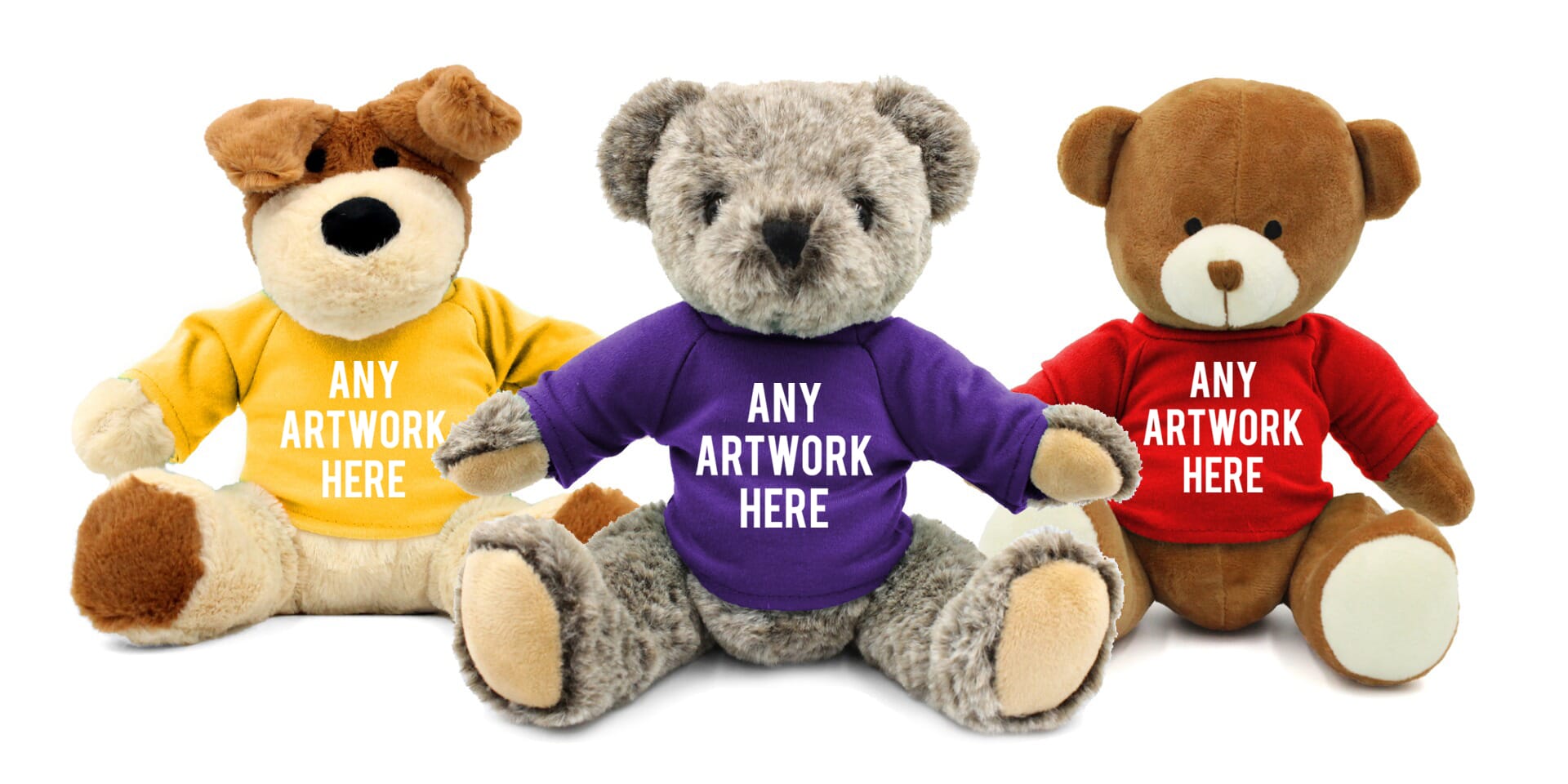 Printed Soft Toys in Coloured T-Shirts - Personalised Plush Toys and Printed Teddy Bears - 9 Colours Available