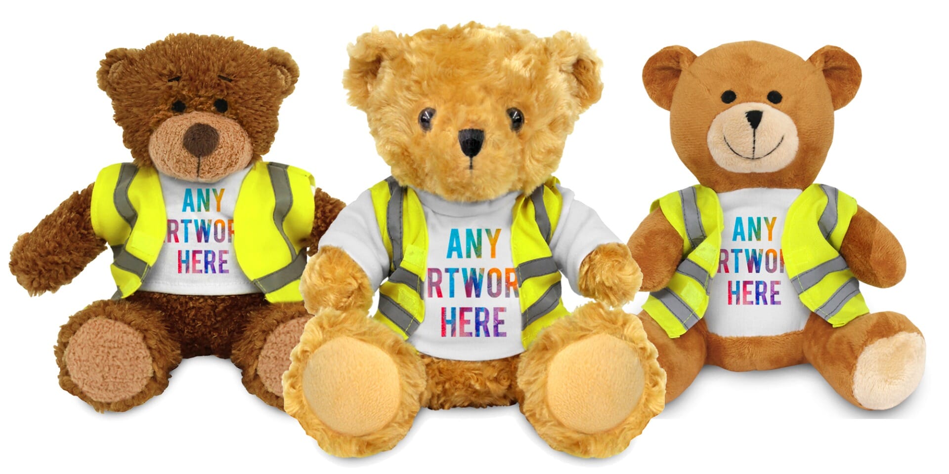 Printed Soft Toys in Custom Hi-Vis Jackets - Plush Toys and Personalised Teddy Bears -  Printed High Visibility Vests