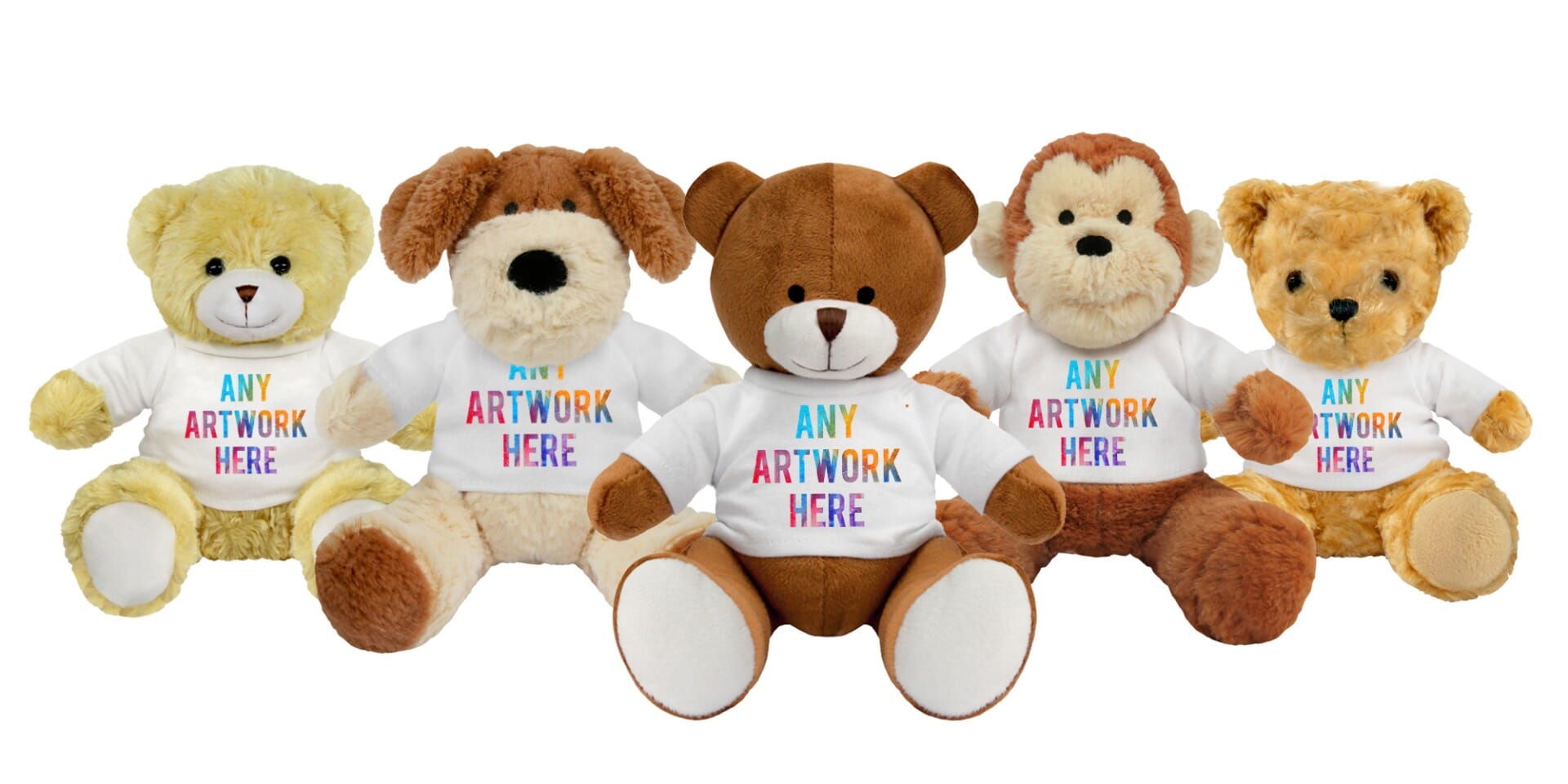 Printed Soft Toys in White T-Shirts - Bespoke Plush Toys and Personalised Teddy Bears - Subli Printed