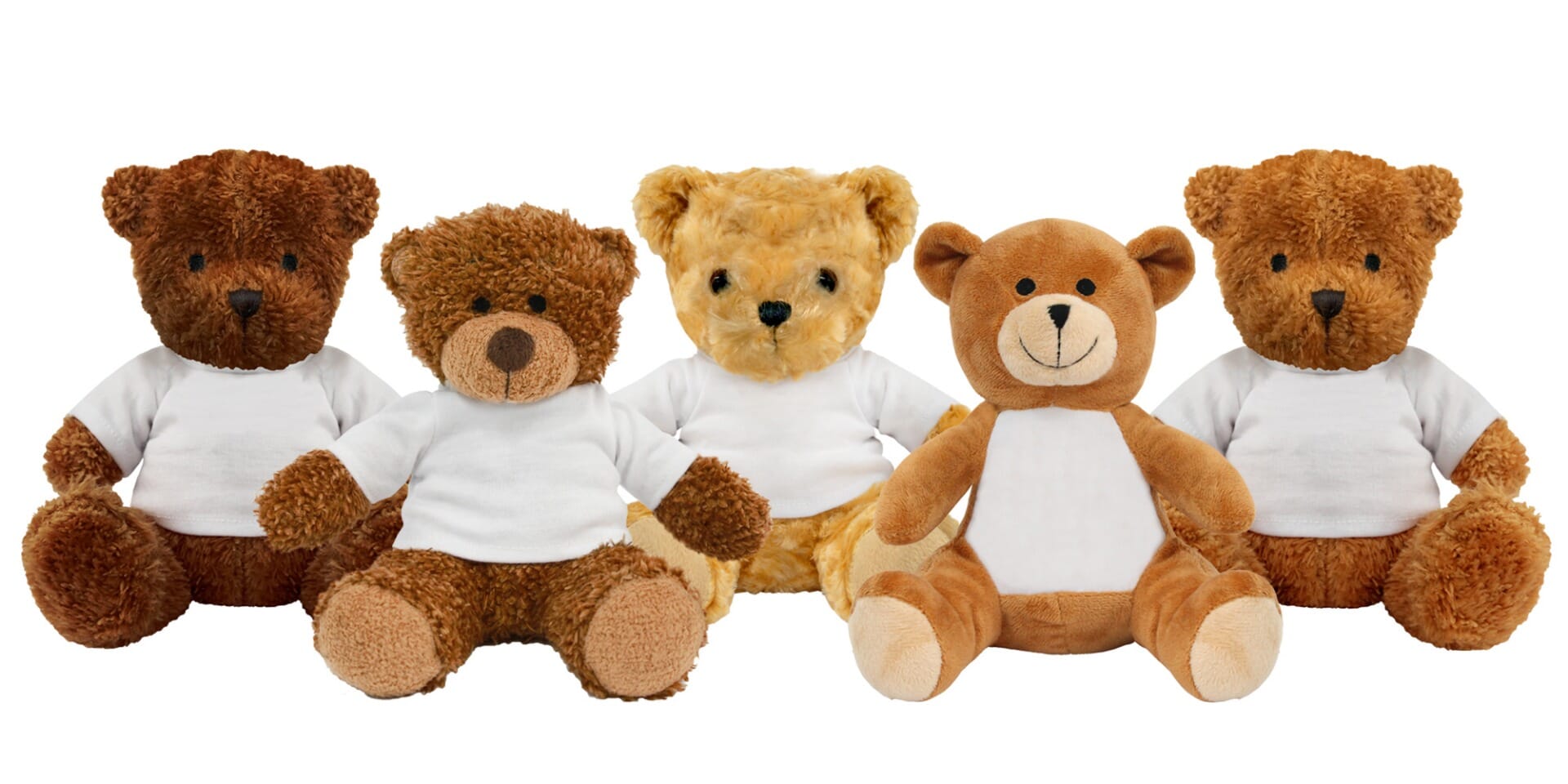 Blank Soft Toys in White T-Shirts - Unprinted Plush Toys and Custom Teddy Bears - Suitable for Sublimation