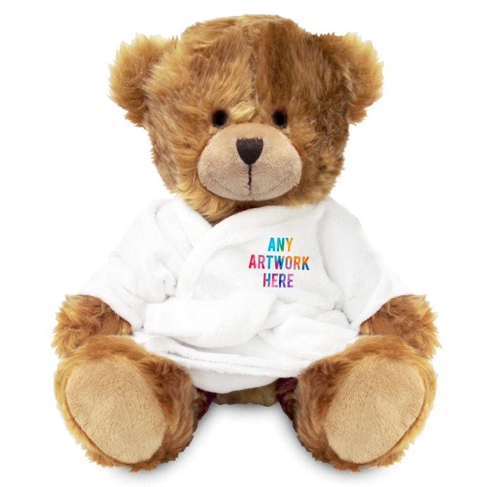 Promotional Charles Jointed Bear in Printed Dressing Gown - Branded Soft Toys - Large Teddy Bear