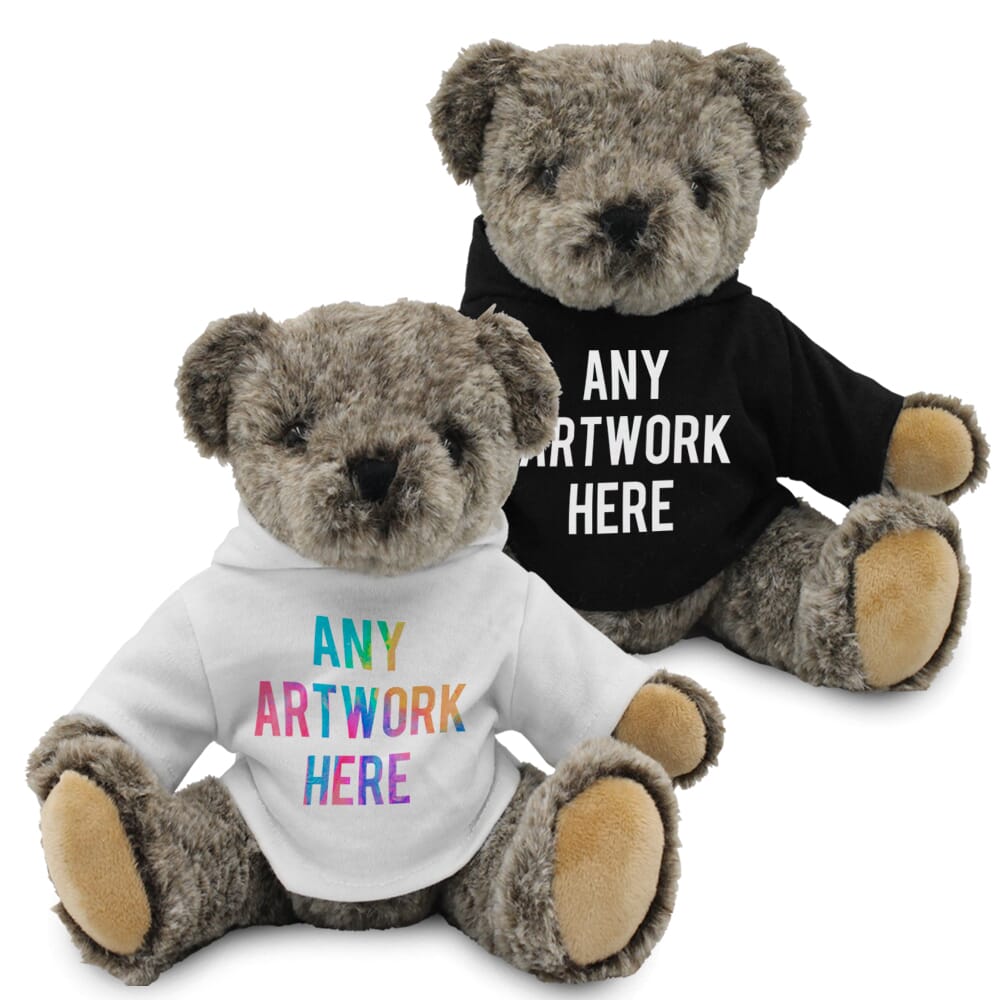Promotional Archie Jointed Bear in Printed Hoody - Branded Soft Toys - Large Teddy Bear