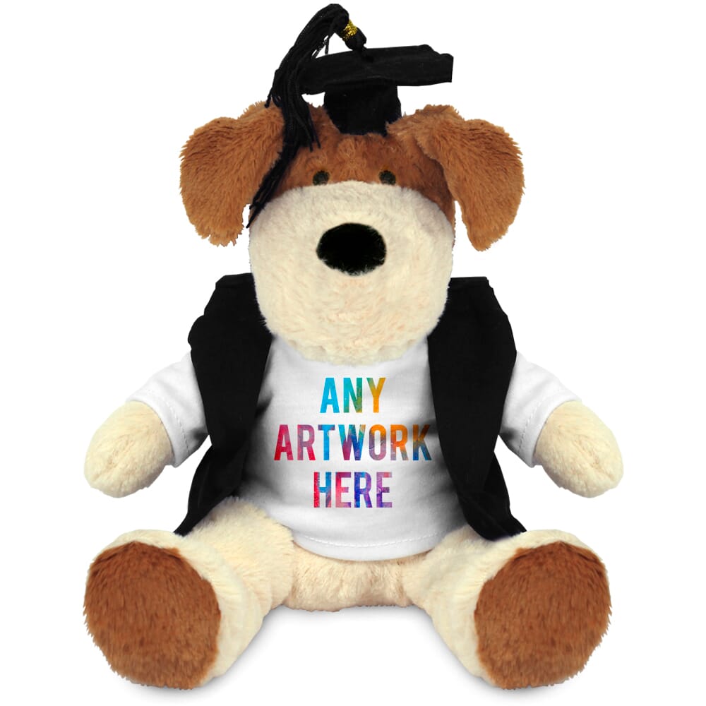 Promotional Darcy Dog Plush Toy in Printed Graduation Outfit - Branded Soft Toys - Large Teddy Bear