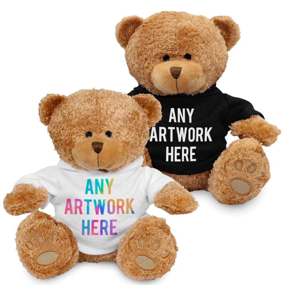 Promotional Edward Brown Bear in Printed Hoody - Branded Soft Toys - Extra Large Teddy Bear