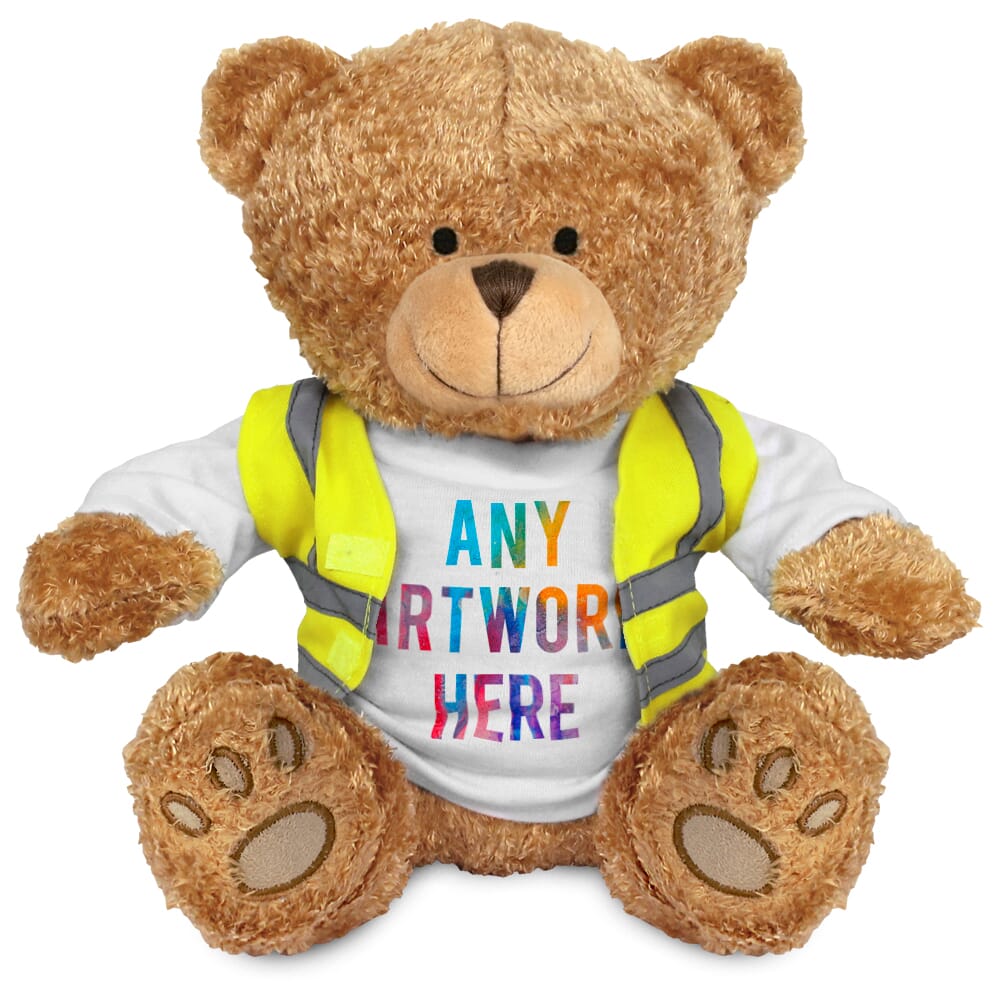 Promotional Edward I Brown Bear in Custom Hi-Vis Jacket - Printed Soft Toys - Extra Large Teddy Bear