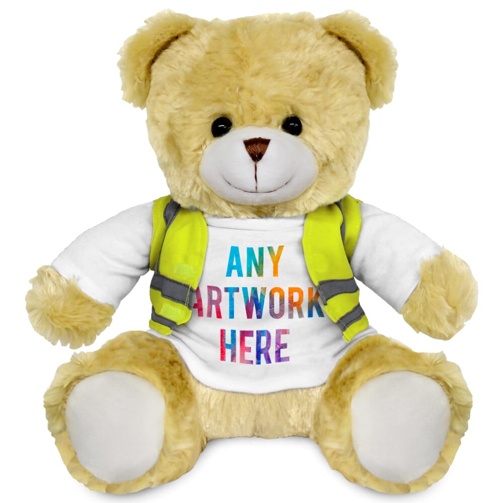 Promotional Elizabeth 25cm Light Bear in Custom Hi-Vis Jacket - Printed Soft Toys - Extra Large Teddy Bear