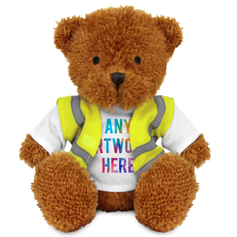 Promotional James II Golden Bear in Custom Hi-Vis Jacket - Printed Soft Toys - Medium Teddy Bear