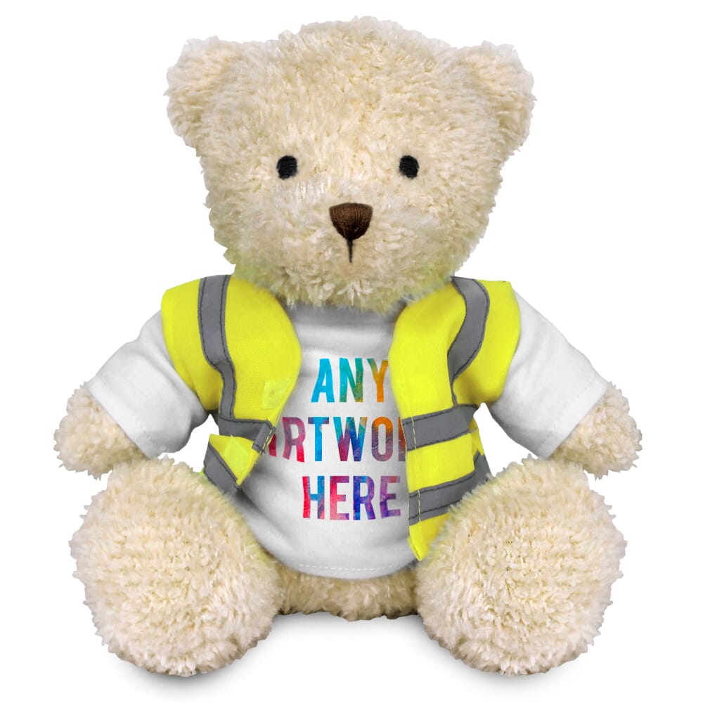 Promotional James III White Bear in Custom Hi-Vis Jacket - Printed Soft Toys - Medium Teddy Bear