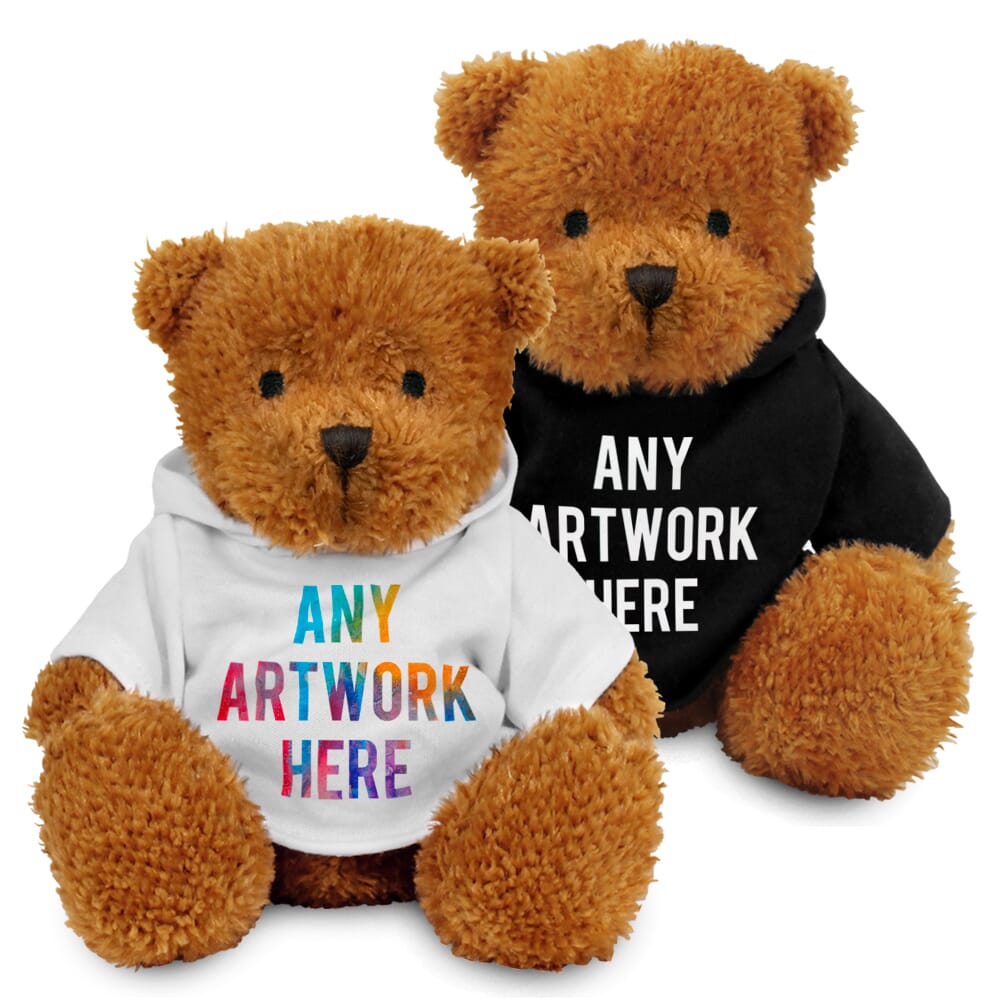Promotional James II Golden Bear in Printed Hoody - Branded Soft Toys - Medium Teddy Bear