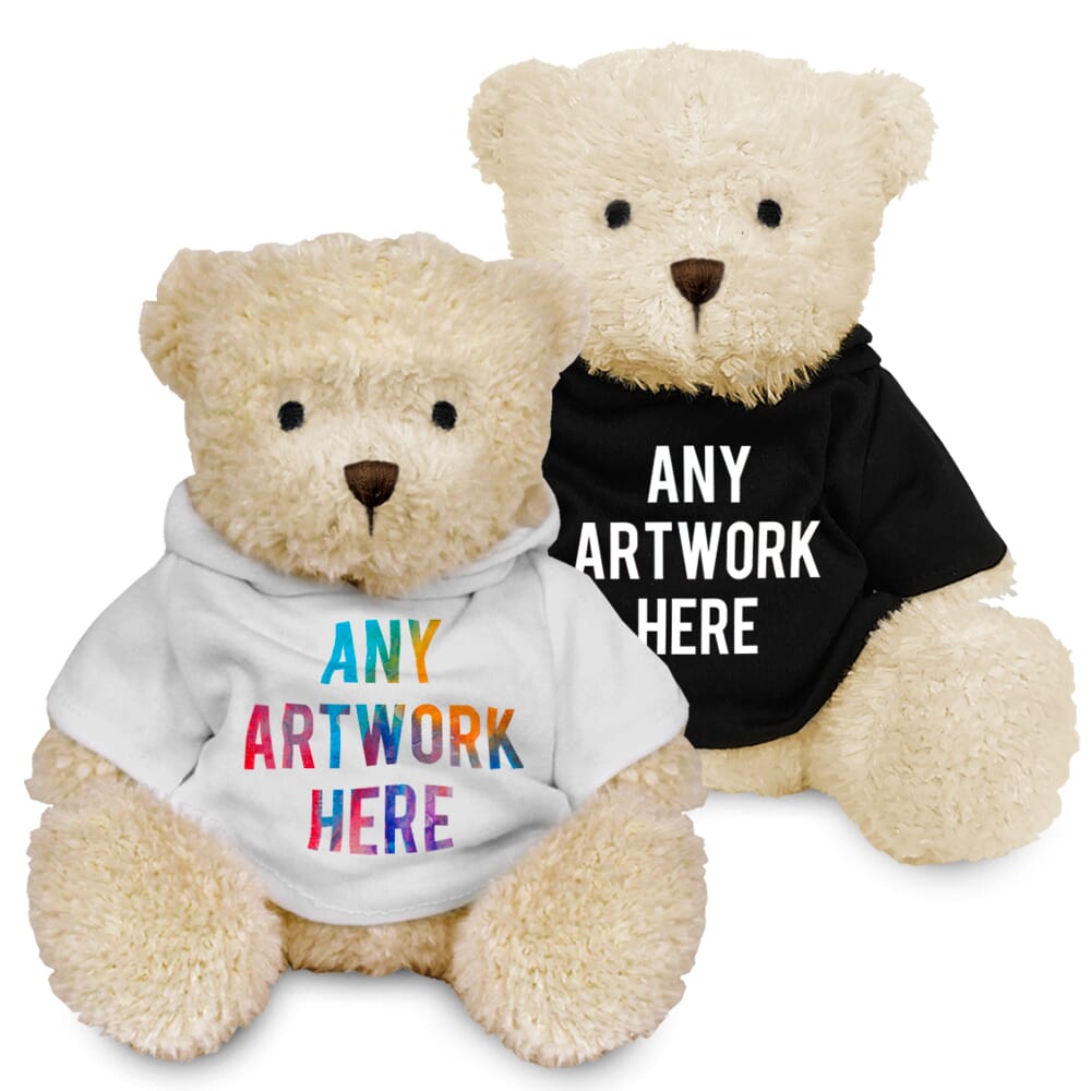 Promotional James III White Bear in Printed Hoody - Branded Soft Toys - Medium Teddy Bear