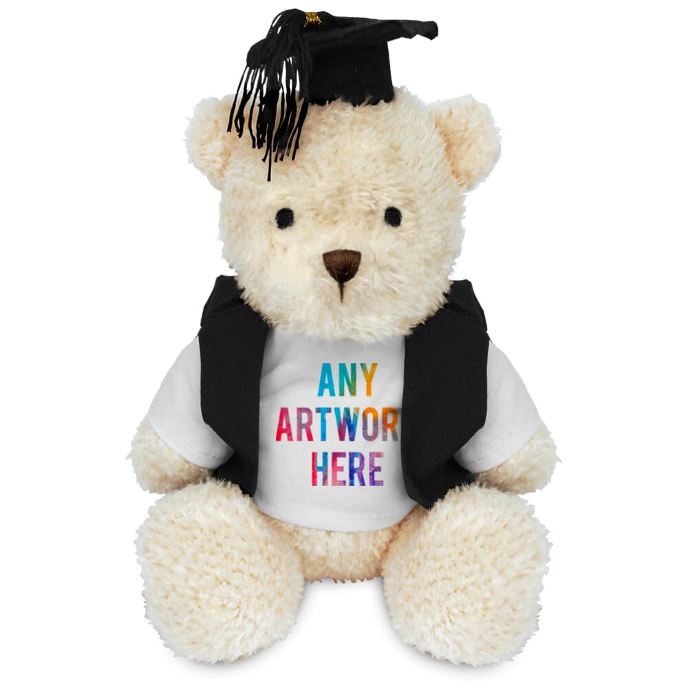 Promotional James III White Bear in Printed Graduation Outfit - Branded Soft Toys - Medium Teddy Bear