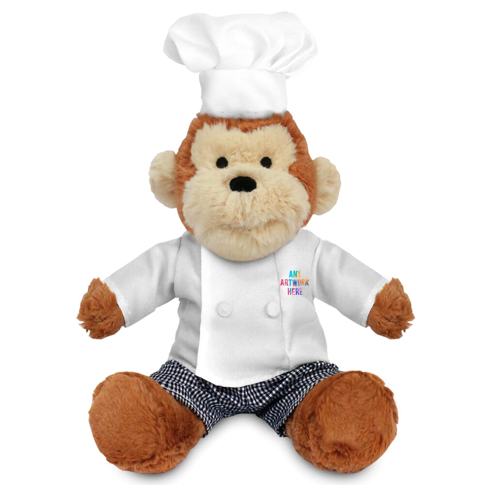 Promotional Max Monkey Plush Toy in Printed Chef Outfit - Branded Soft Toys - Large Teddy Bear
