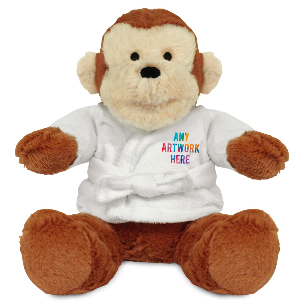 Promotional Max Monkey Plush Toy in Printed Dressing Gown - Branded Soft Toys - Large Teddy Bear