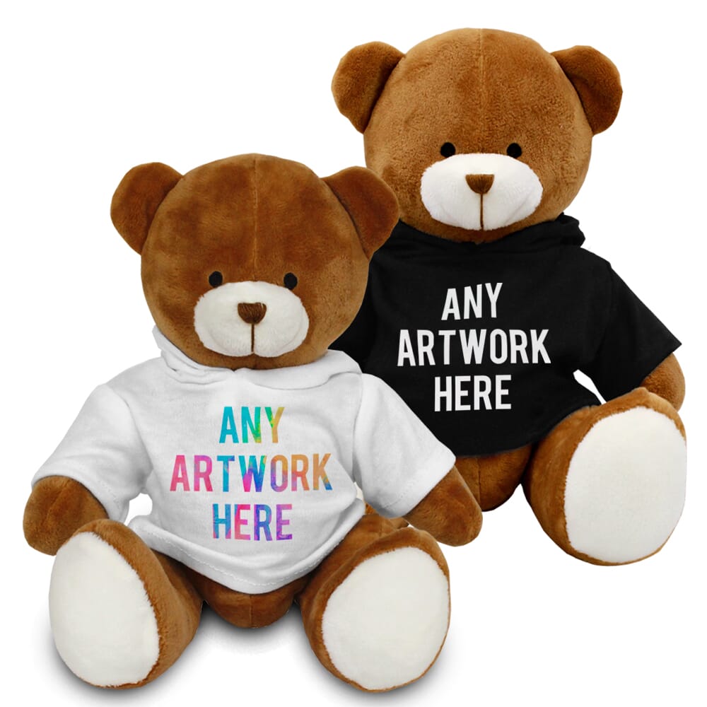 Promotional Richard Brown Bear in Printed Hoody - Branded Soft Toys - Large Teddy Bear