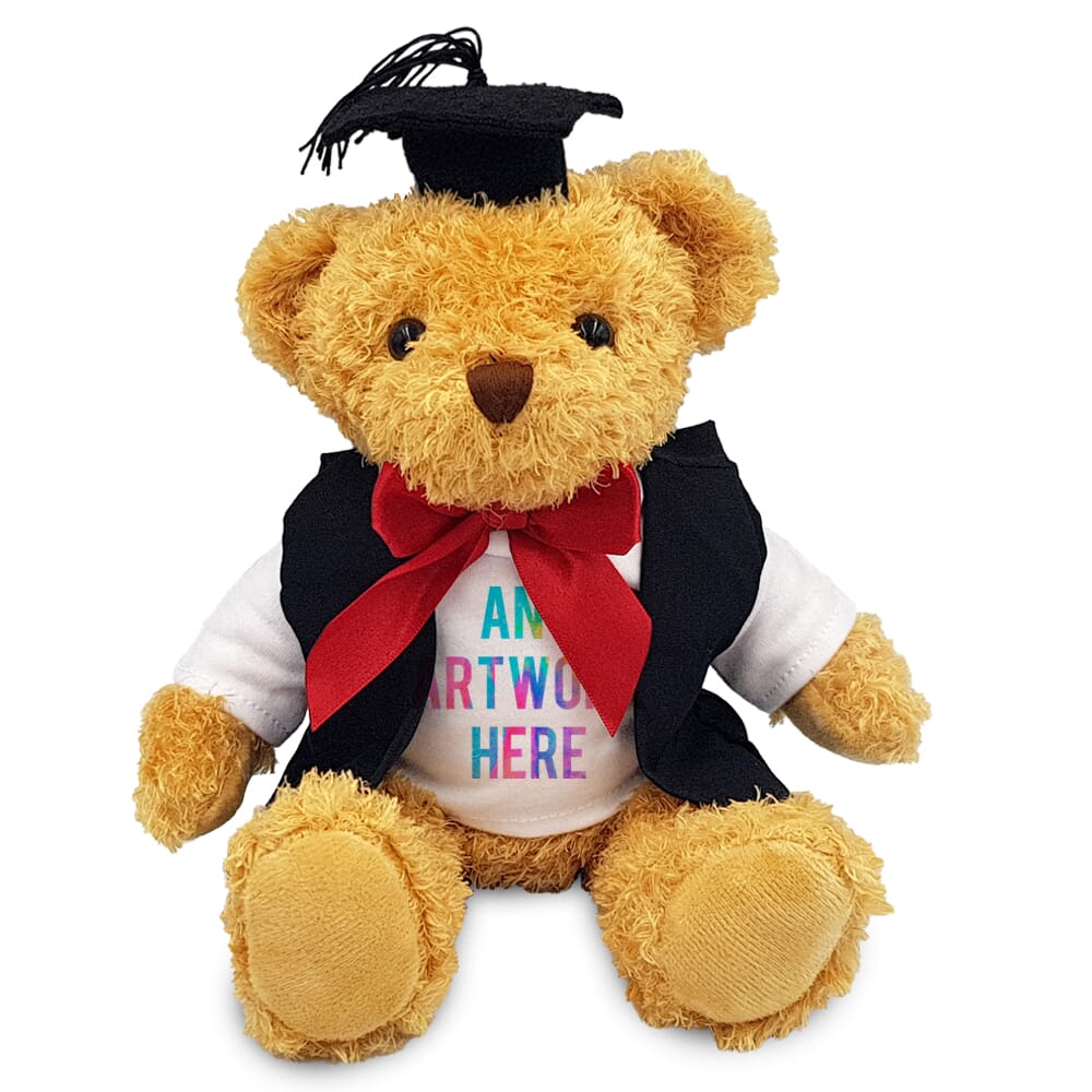 Promotional James III White Bear in Printed Graduation Outfit - Branded Soft Toys - Medium Teddy Bear